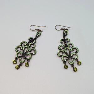 Vintage Green Rhinestone Dangle Earrings
